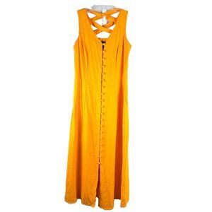 Vintage Citi Dress 6 maxi dress Women Button Front Sleeveless Mustard Yellow